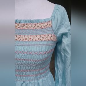 Vintage Baby Blue Babydoll Dress With Flowers and Pink Embroidery